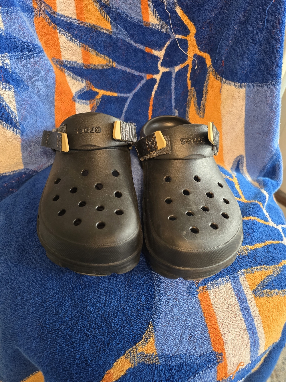 CROCS Black Classic Clog with Yellow Accent Tabs